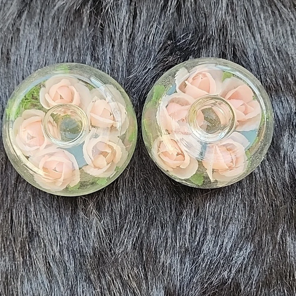 HONG KONG GLASS FLOWERS 💐 CANDLE SET. OF 2 HOLDERS - Picture 3 of 6